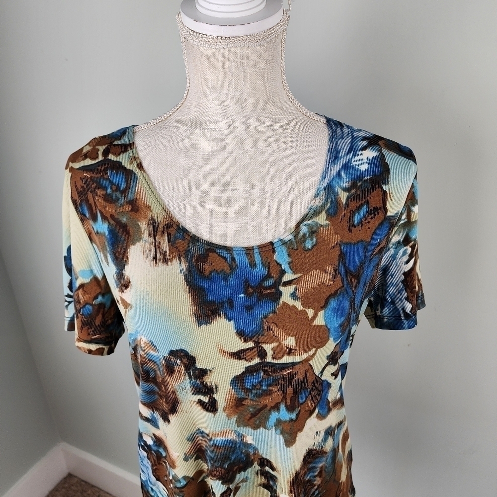 Vintage Suzie Women's Floral Short Sleeve Stretch Top Size XL - Picture 2 of 7